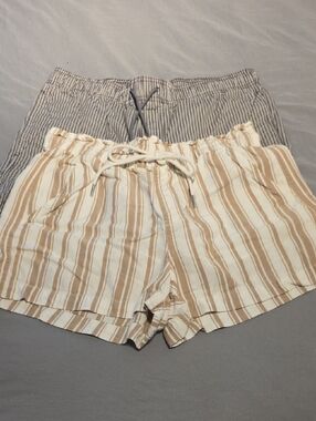 LOFT Striped Drawstring Shorts - Tan & White, Amazon Essentials Gray & White